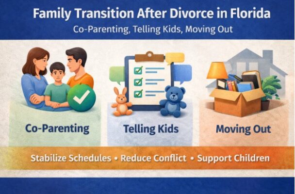 Family Transition After Divorce In Florida. Co-Parenting, Telling Kids, Moving Out