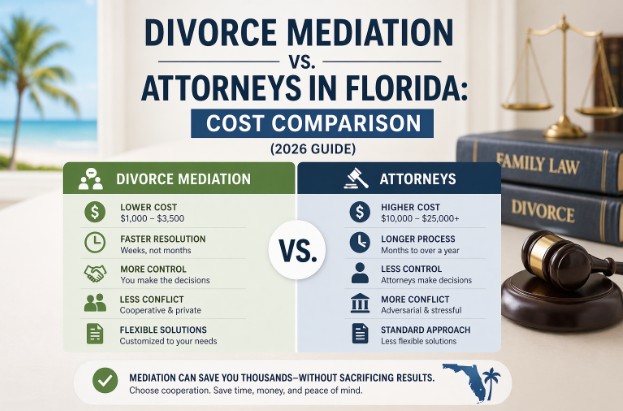 Read more about the article Divorce Mediation vs. Attorneys in Florida: Cost Comparison (2026 Guide)